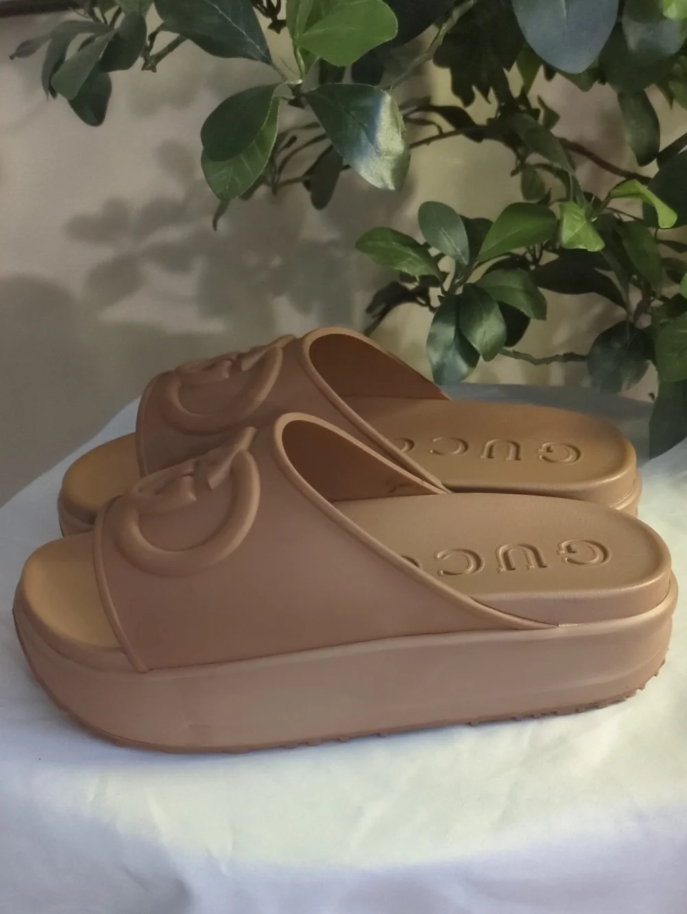 "LUXURY INSPIRED" Platform Slide Sandals in Beige-Tan - Picture 4 of 6